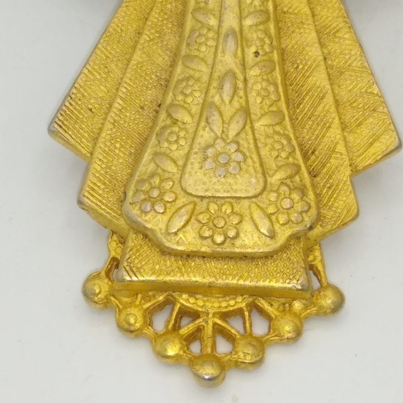 Jac Win Design Gold Tone Angel Bow Brooch Pendant w Pearl Accent Signed Vintage - Picture 5 of 11